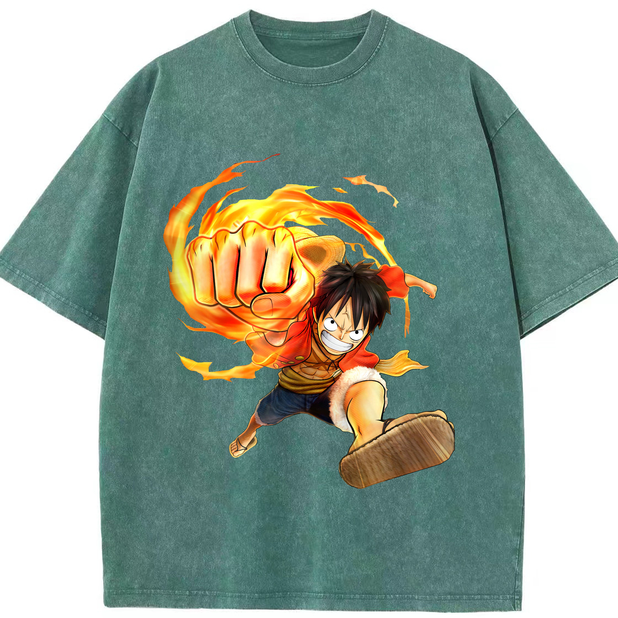 ワンピース モンキー・D・ルフィ ONE PIECE Monkey D. Luffy 綿100% ヴィンテージ風 半袖Tシャツ（フロントプリント）
